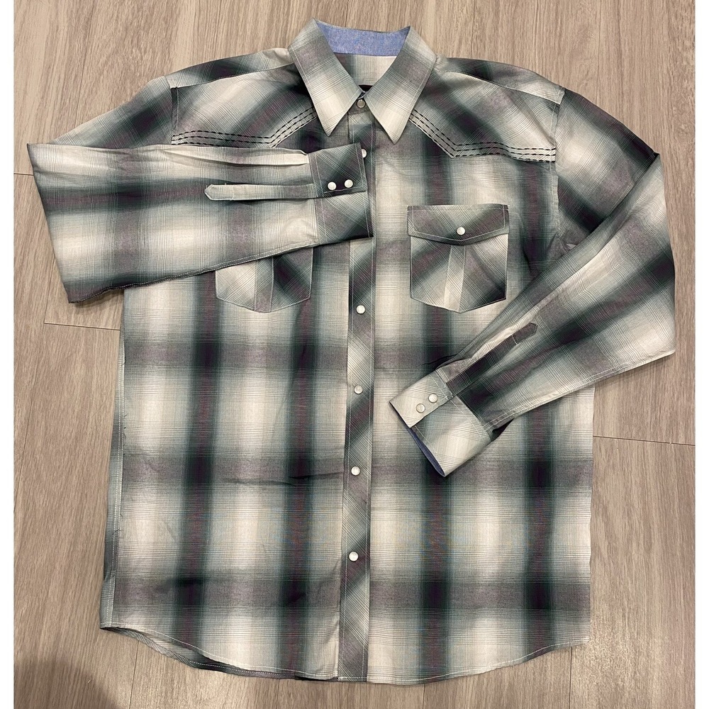 Men's Liquid West Green Western Shirt Size 3XL Long‎ Sleeve White Pearl Snaps